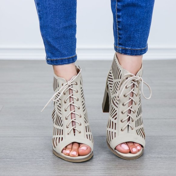 Open Toe Laced Up Spring Cut Out Ankle Booties - Picture 11 of 11